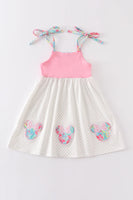 PINK CHARACTER APPLIQUE STRAP DRESS