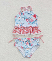 Baby Girls Blue Flowers Top Floral 2 Pieces Swimsuits