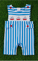 Sail Boat Smocked Baby Romper with Snaps.