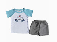 Police Cutie Plaid Outfit Colorful Short Sleeve Shirt and Shorts - Kids Clothing