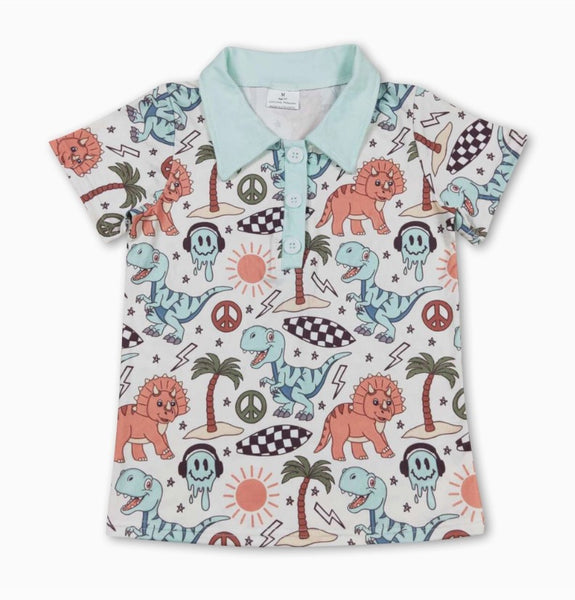 Short Sleeves Dinosaur Beach Kids Boys Summer Polo Shirt